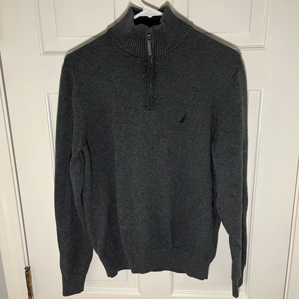 Nautica Mens Quarter Zip Sweater Gray Mens Medium